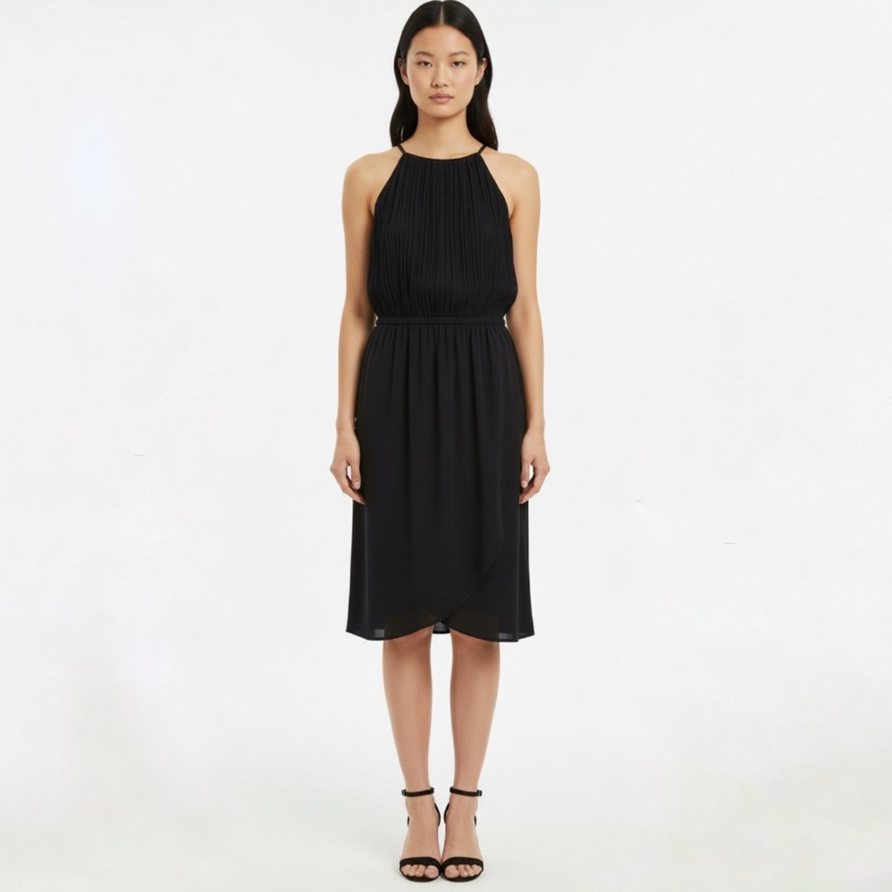 Zara Pleated Front Wrap Skirt Keyhole Back Halter Dress